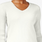 Karen Scott Women's Textured Pinstripe Long Sleeve V Neck Sweater White Size Petite X-Large