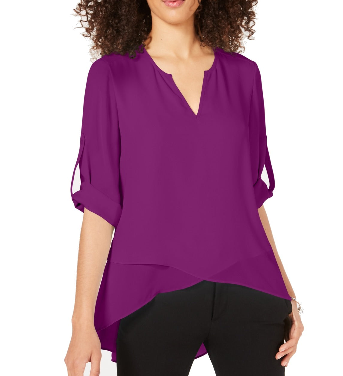 Alfani Women's High Low Crossover Top Fichsia Size Small