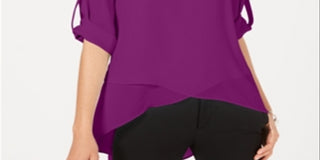 Alfani Women's High Low Crossover Top Fichsia Size Small