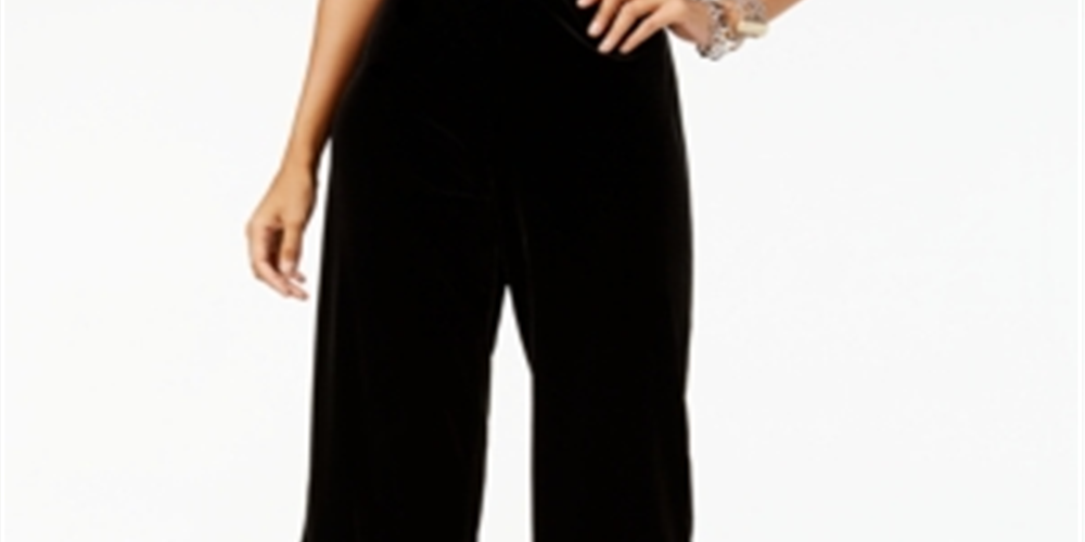 Alfani Women's Velvet Wide Leg Pants Black Size Petite S