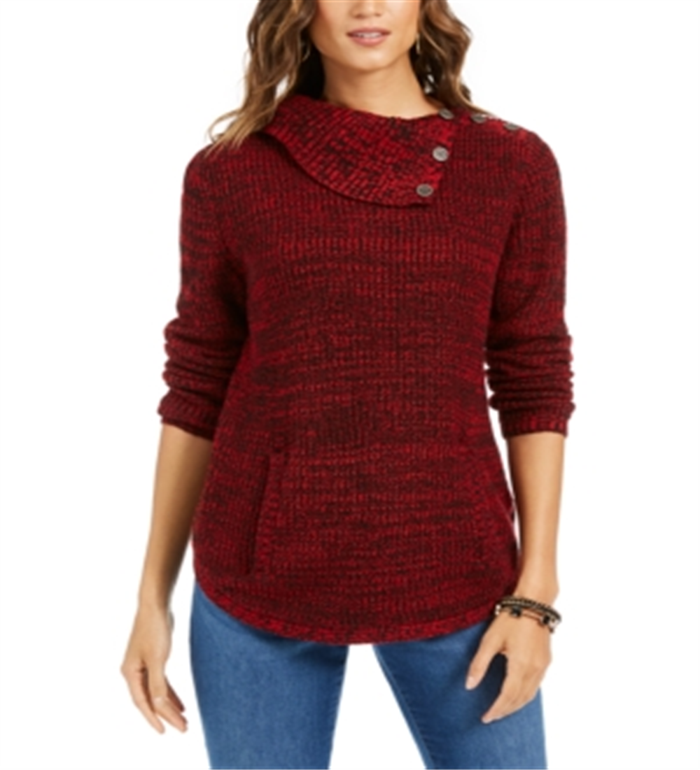 Style & Co Women's Envelope Neck Sweater Red Size Petite L