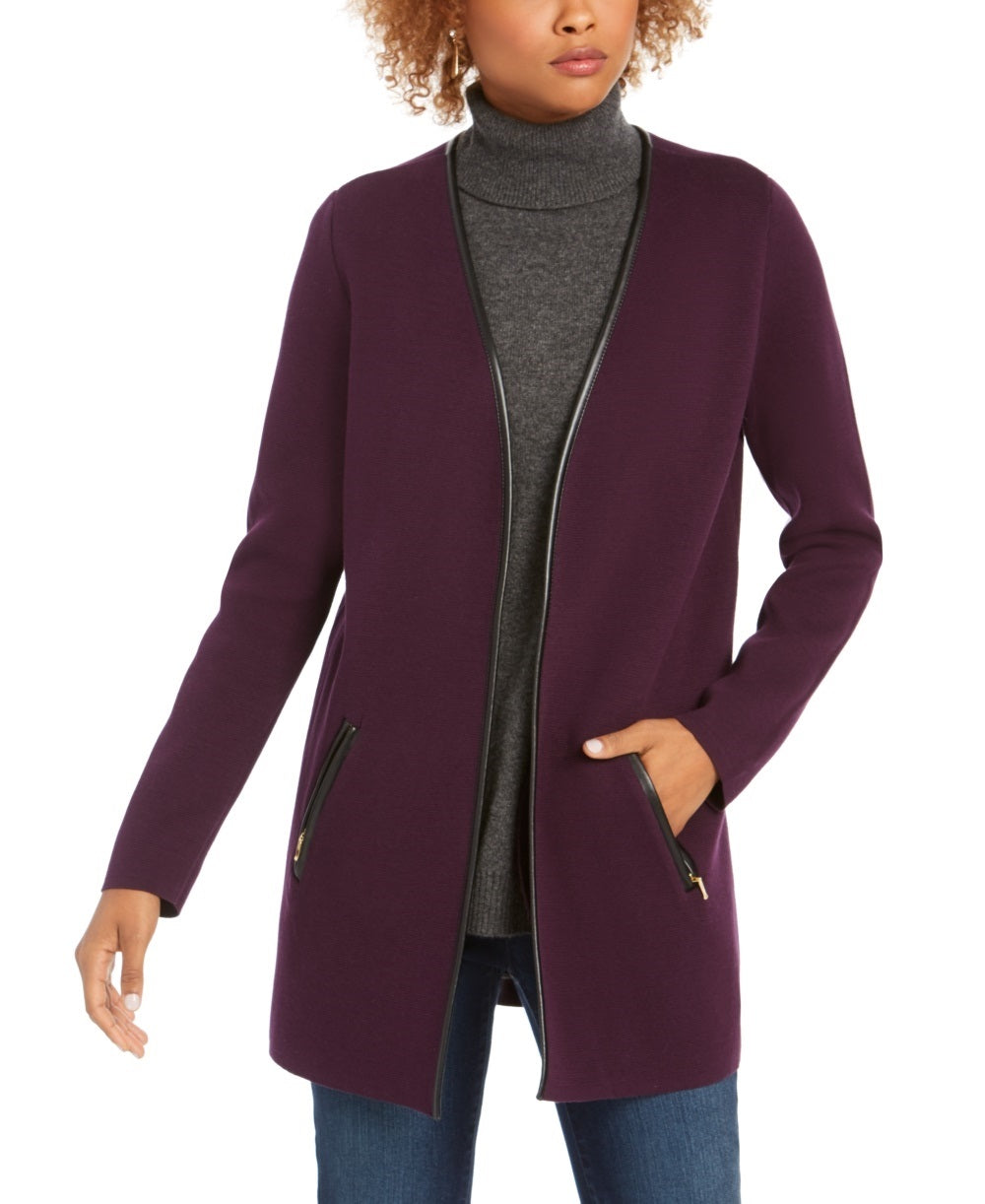 Charter Club Women's Milano Cotton Open Front Cardigan Purple Size X-Small