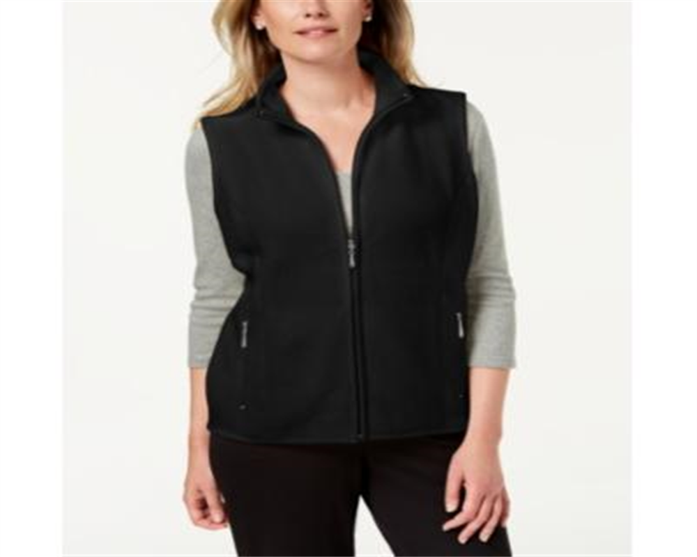 Karen Scott Women's Fleece Zip Front Vest Black Size Petite S