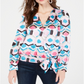INC International Concepts Women's Printed Faux Wrap Top Multi Size Petite L