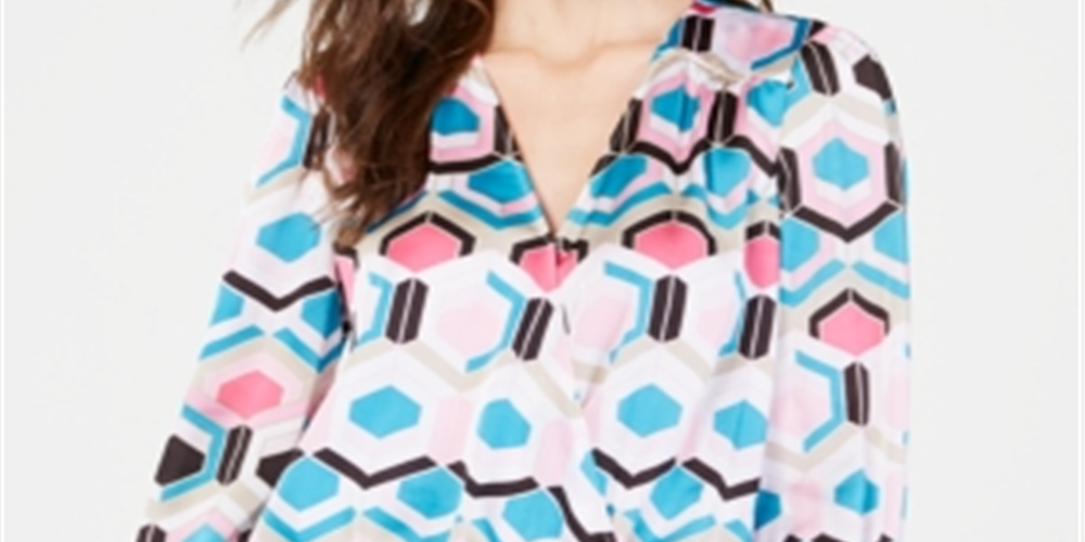 INC International Concepts Women's Printed Faux Wrap Top Multi Size Petite L