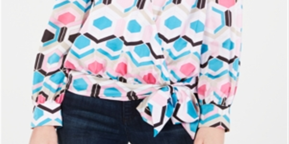 INC International Concepts Women's Printed Faux Wrap Top Multi Size Petite L