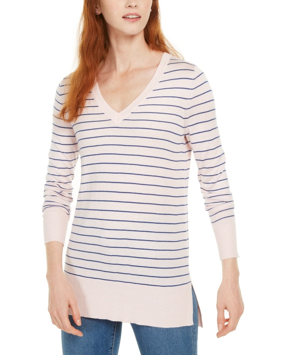 Maison Jules Women's Skinny Striped Pullover Sweater Pink Size Small