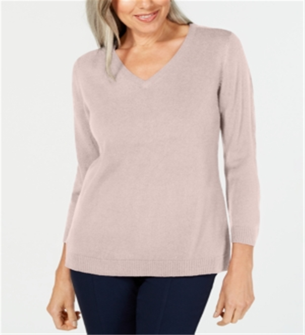 Karen Scott Women's V Neck Sweater Pink Size Petite S