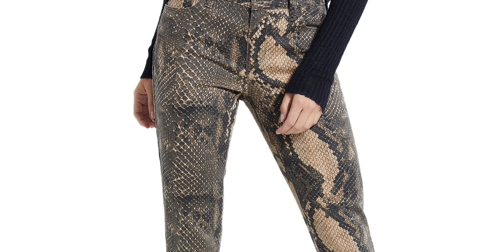 Guess Women's Samara Snake Print Skinny Jeans Beige Size 24