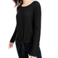 INC International Concepts Women's Ribbed Knit Tie Hem Sweater Black Size Petite Large