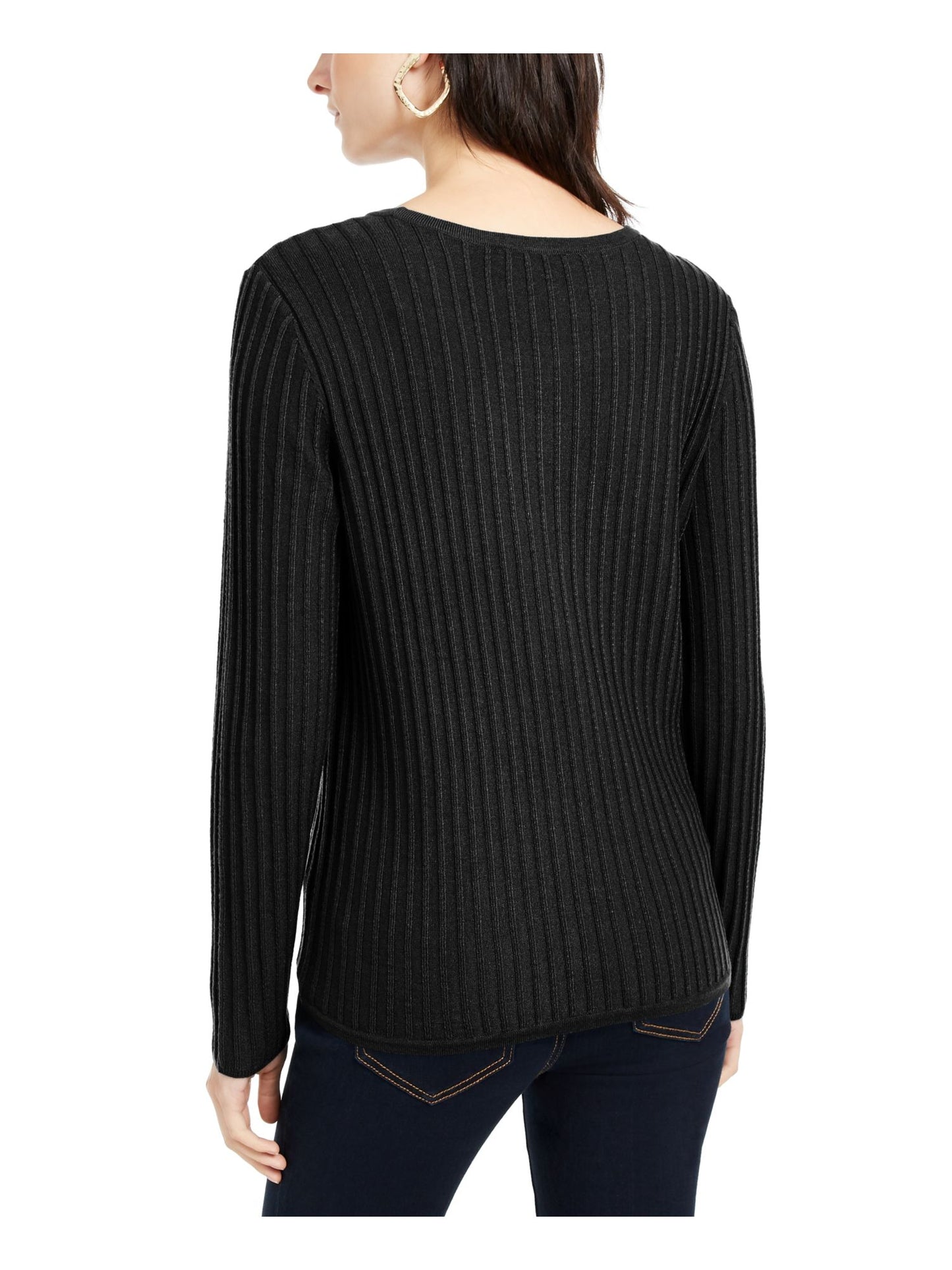INC International Concepts Women's Ribbed Knit Tie Hem Sweater Black Size Petite Large