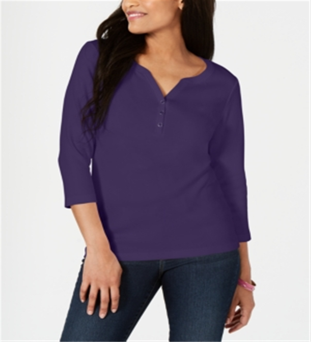 Karen Scott Women's Cotton Henley Shirt Purple Size Petite XL