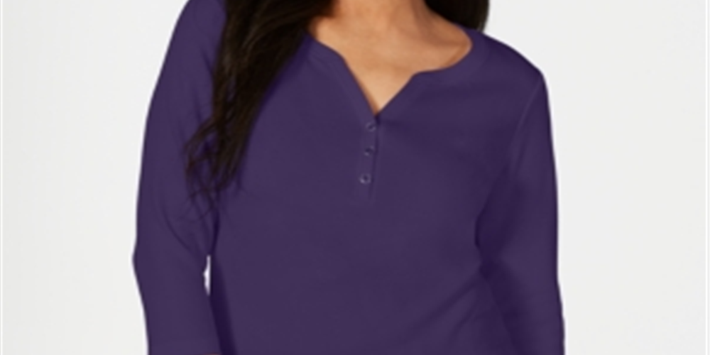 Karen Scott Women's Cotton Henley Shirt Purple Size Petite XL