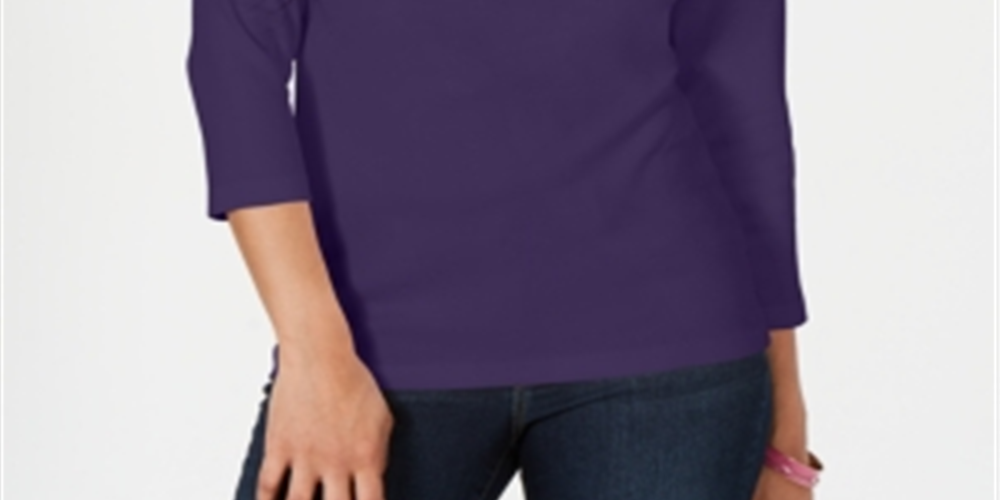 Karen Scott Women's Cotton Henley Shirt Purple Size Petite XL