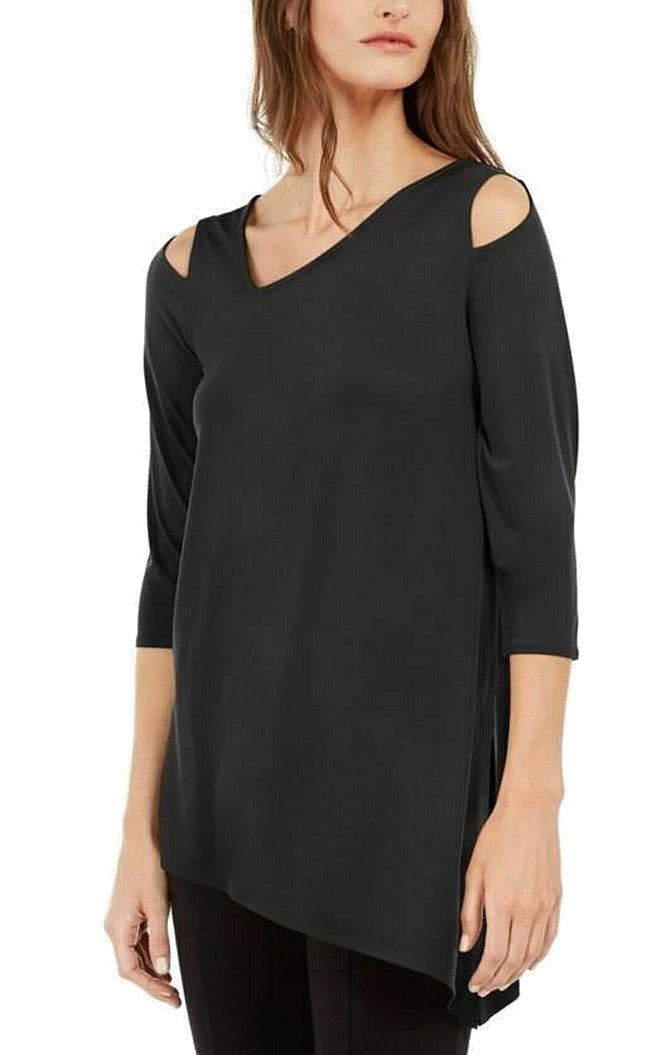 Alfani Women's Asymmetrical Cut Out Top Black Size Petite L