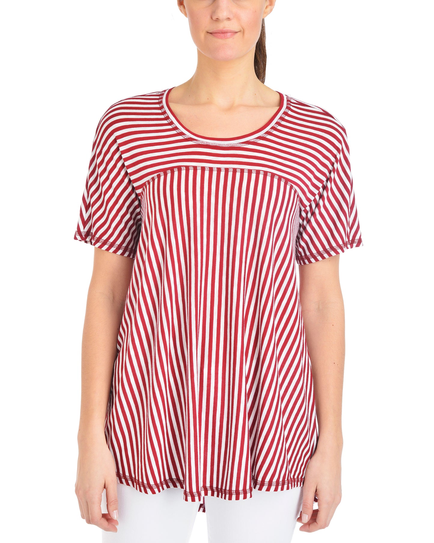 NY Collection Women's Stripe Swing T-Shirt Red Size Petite XL