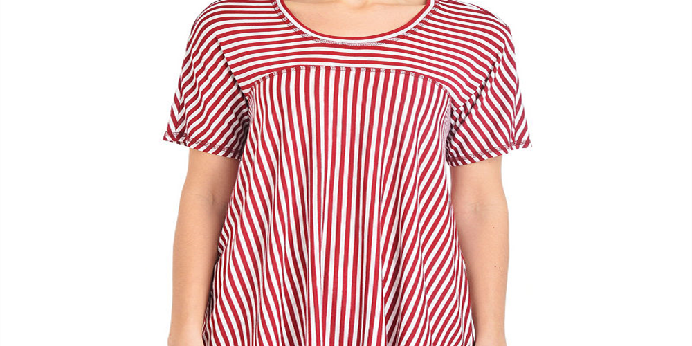NY Collection Women's Stripe Swing T-Shirt Red Size Petite XL