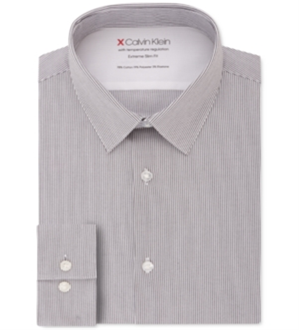 Calvin Klein Men's Extreme Slim Fit Temperature Regulation Check Dress Shirt Gray Size XL