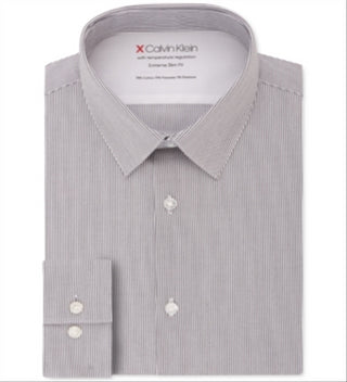 Calvin Klein Men's Extreme Slim Fit Temperature Regulation Check Dress Shirt Gray Size XL