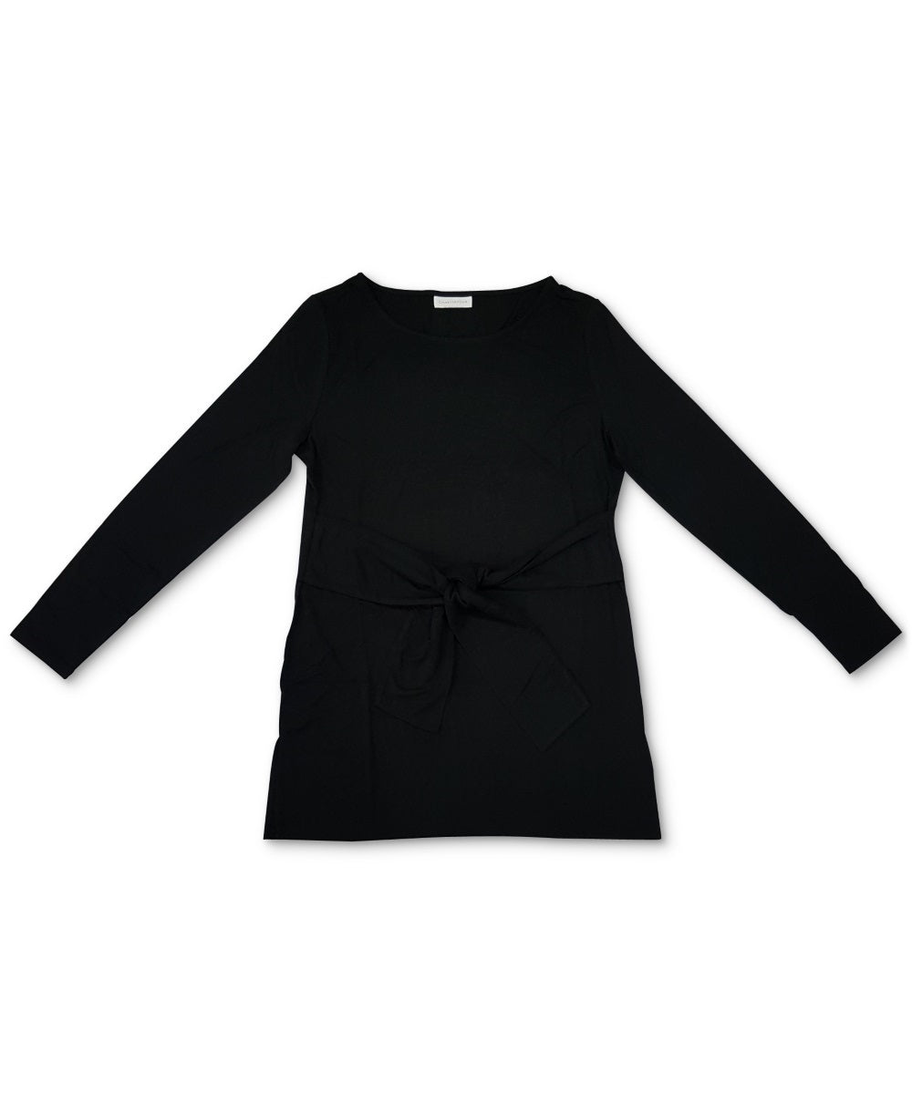 Charter Club Women's Long Sleeve Tie Waist Top Black Size X-Large