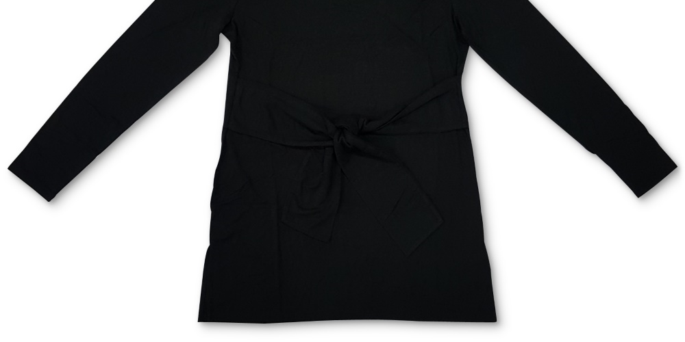 Charter Club Women's Long Sleeve Tie Waist Top Black Size X-Large