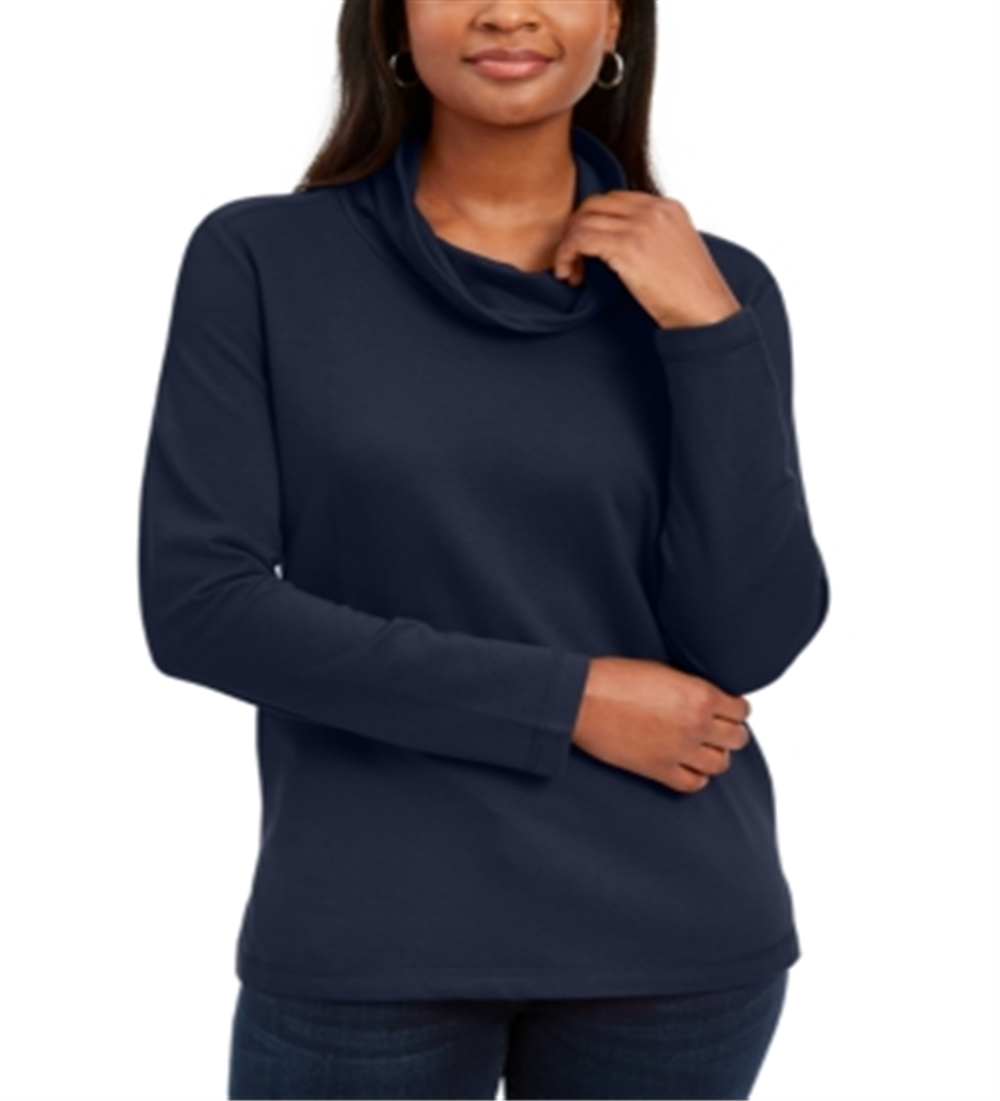 Karen Scott Women's Funnel Neck Top Blue Size Petite XL