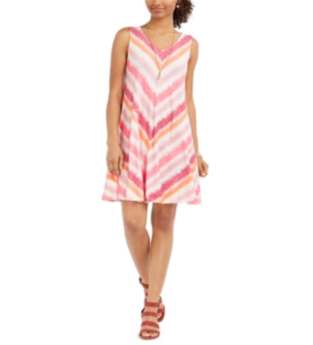 Style & Co Women's Print Sleeveless Swing Dress Pink Size Petite Small