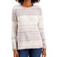 Style & Co Women's Ombre Long Sleeve Crew Neck Blouse White Size Petite