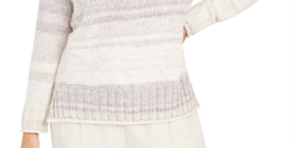 Style & Co Women's Ombre Long Sleeve Crew Neck Blouse White Size Petite