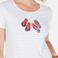 Karen Scott Women's Striped Graphic T-Shirt Blue Size Petite Large