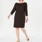 Karen Scott Women's Sport Cotton Studded 3/4 Sleeve Shift Dress Chocolate Size Small