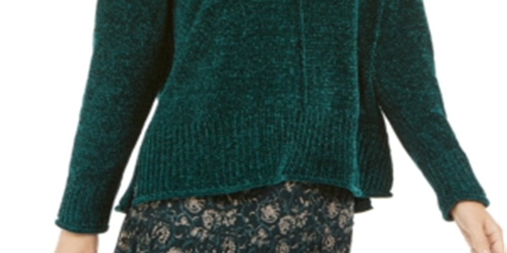 Style & Co Women's Chenille Sweater Green Size Petite L