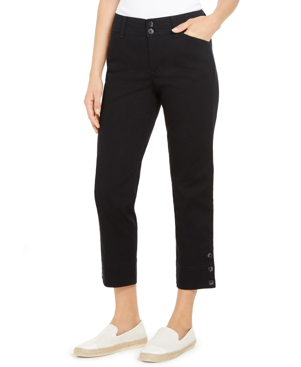 Charter Club Women's Button Cuff Tummy Control Capri Pants Black Size 10