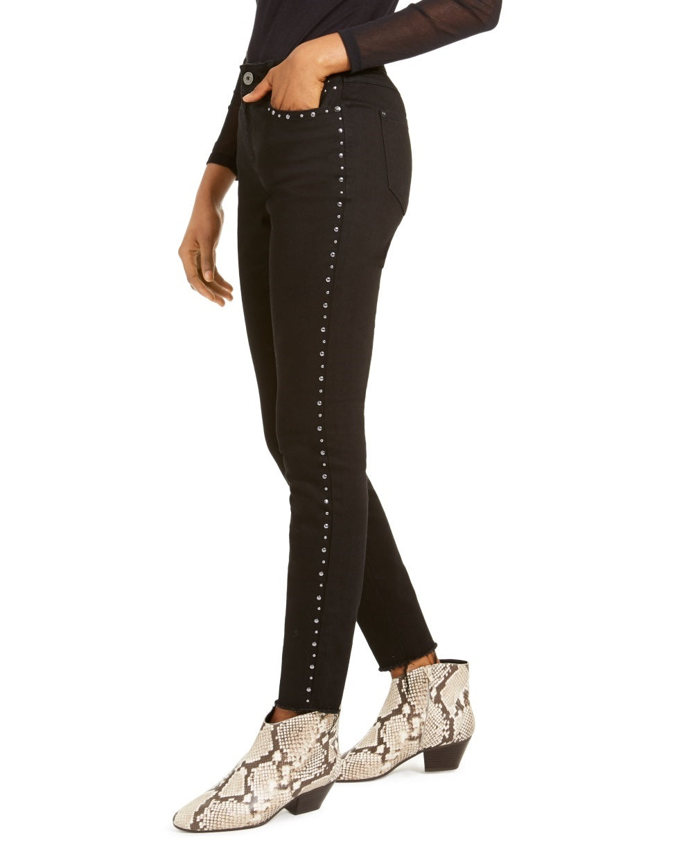 INC International Concepts Women's Studded Frayed Hem Skinny Jeans Black Size 0