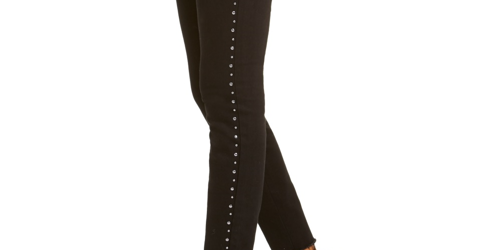 INC International Concepts Women's Studded Frayed Hem Skinny Jeans Black Size 0
