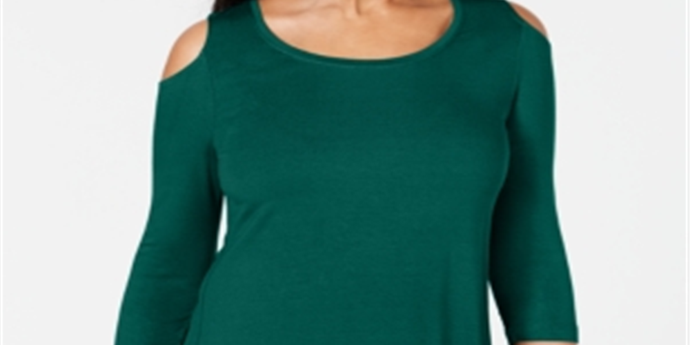 JM Collection Women's Cold Shoulder Top Green Size Petite L