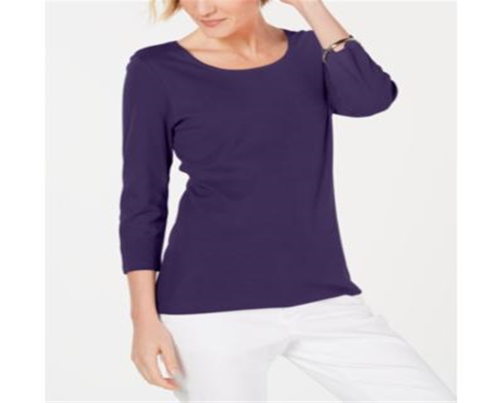 Karen Scott Women's Cotton Scoop Neck Top Purple Size Petite L