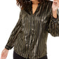 Alfani Women's Metallic Stripe Blouse Black Size Medium