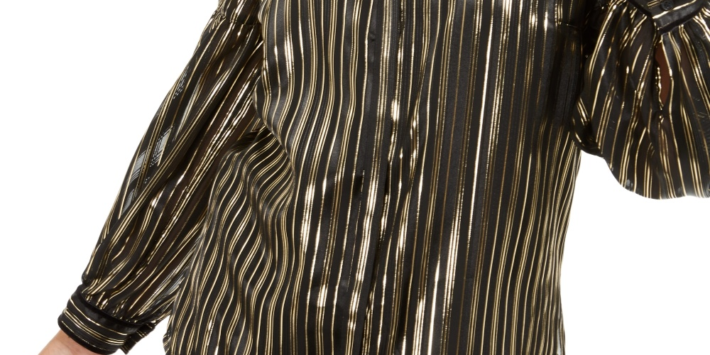 Alfani Women's Metallic Stripe Blouse Black Size Medium