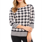 Charter Club Women's Houndstooth 3/4 Sleeve Top Pink Size X-Large