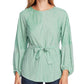 Vince Camuto Women's Striped Long Sleeve Jewel Neck Top Green Size Large