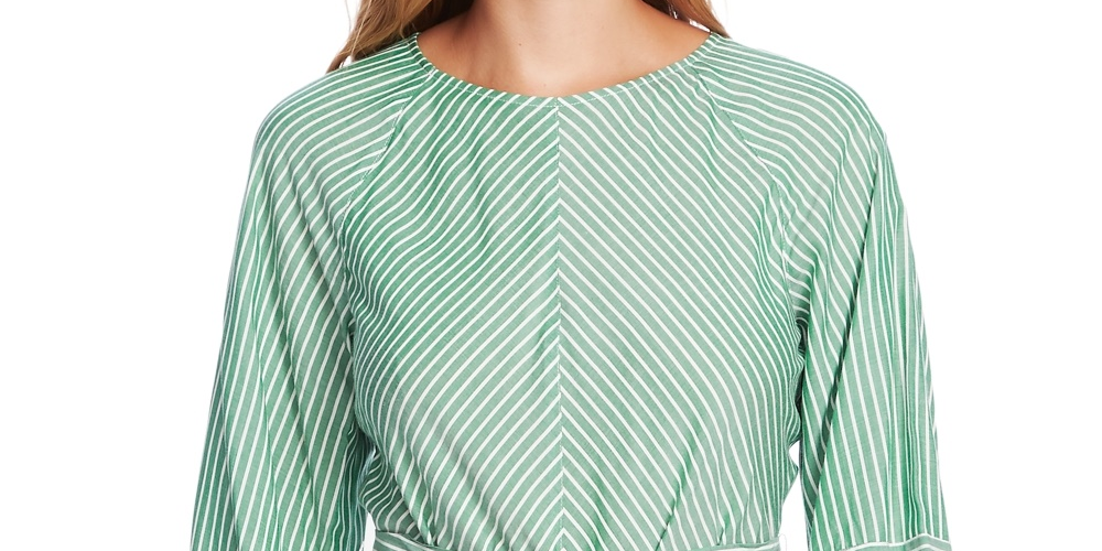 Vince Camuto Women's Striped Long Sleeve Jewel Neck Top Green Size Large