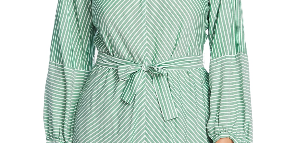 Vince Camuto Women's Striped Long Sleeve Jewel Neck Top Green Size Large