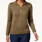 Karen Scott Women's Textured Heather Long Sleeve Collared Sweater Green Size Petite X-Large
