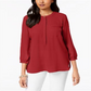 JM Collection Women's Pleated Back Blouse Red Size Petite S