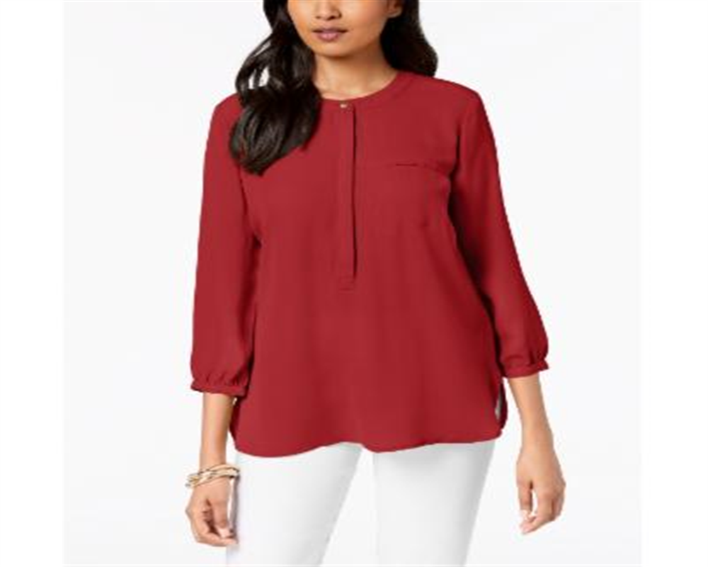 JM Collection Women's Pleated Back Blouse Red Size Petite S