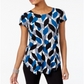 Alfani Women's Printed Round-Hem T-Shirt Teal Size Petite L