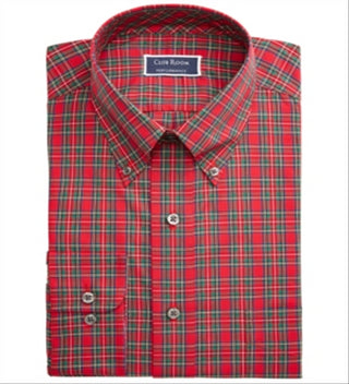 Club Room Men's Big & Tall Classic Regular Fit Wrinkle Resistant Tartan Dress Shirt Red Size 17 (37-38)