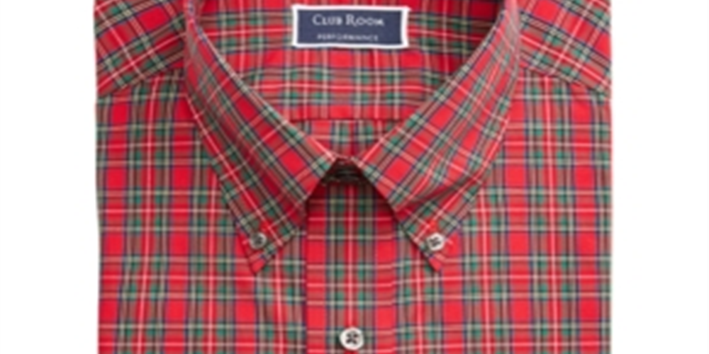 Club Room Men's Big & Tall Classic Regular Fit Wrinkle Resistant Tartan Dress Shirt Red Size 17 (37-38)