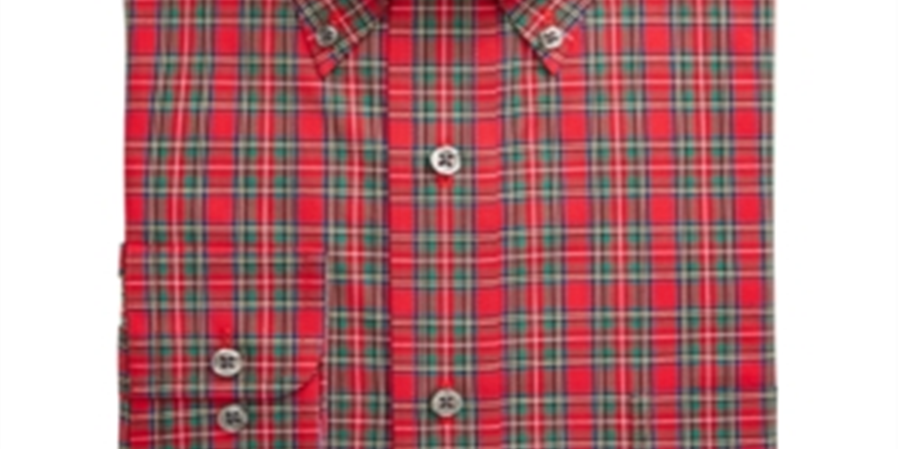 Club Room Men's Big & Tall Classic Regular Fit Wrinkle Resistant Tartan Dress Shirt Red Size 17 (37-38)